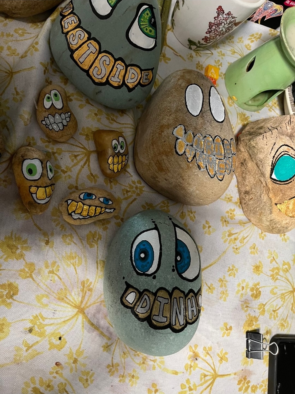 SET OF 5 Hand Painted Face Rocks - Decorative Stones - Picture 2 of 5
